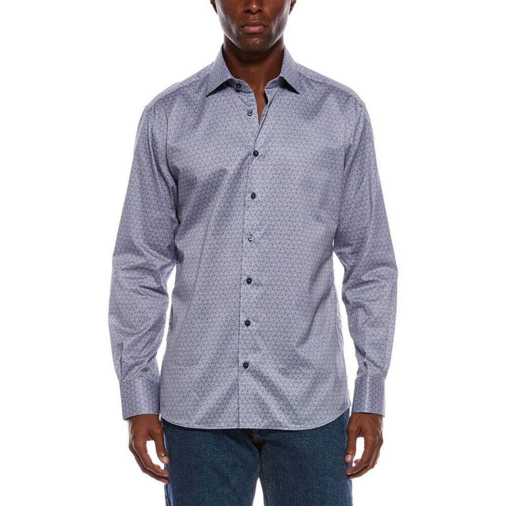 Eterna Mens  Printed Twill Modern Fit Shirt, Navy